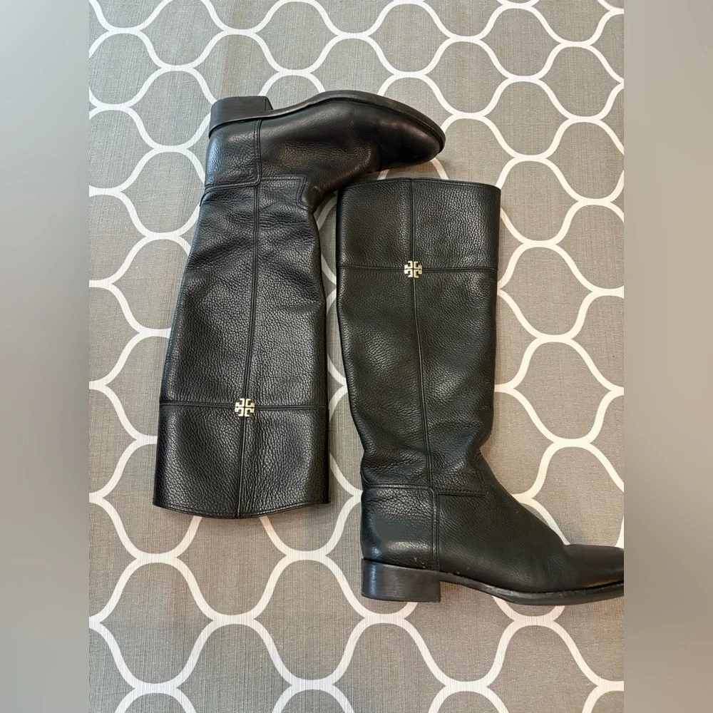 Tory Burch Jolie Tall Black Ladies Pebbled Leather Riding Boots